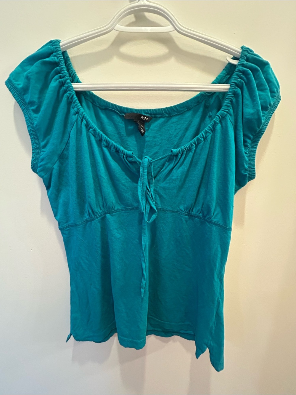 H&M Teal Tie-Front Short Sleeve Women’s Top